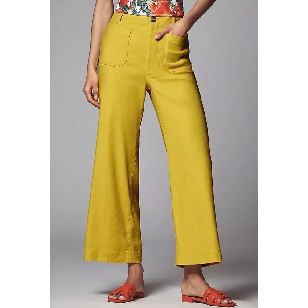 Maeve The Colette Wide Leg Cropped Pants Limelight Yellow Size 28 NWT - Picture 1 of 10